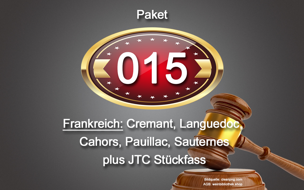 0015 AUKTION Frankreich-Paket: Cremant, Languedoc, Cahors, Pauillac, Sauternes, JTC Stückfass Kopie
