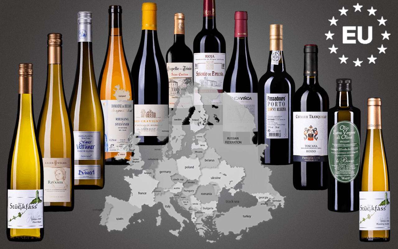 Probierbox 12er "Europas' Vielfalt geniessen" - vinophile Reise durch acht Ländern (Abholpreis Vinothek)
