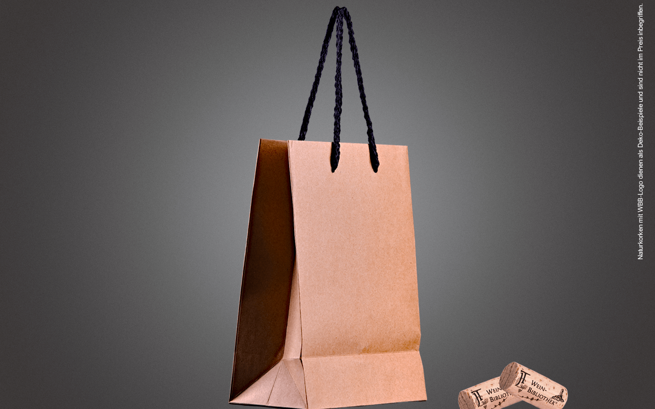 JTC Mini Präsenttasche solo - für Delikatessen - aus stabilem Naturkraftpapier mit schwarzen Seilgriffen JTC Mini Präsenttasche solo - für Delikatessen - aus stabilem Naturkraftpapier mit schwarzen Seilgriffen