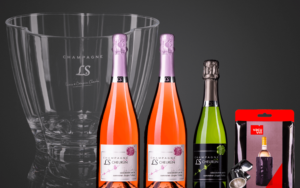 JTC Dreier-Kühler "2x Rosé Champagner, 1x Brut 0375ml mit Accessoires" Acrylglas (Abholpreis)