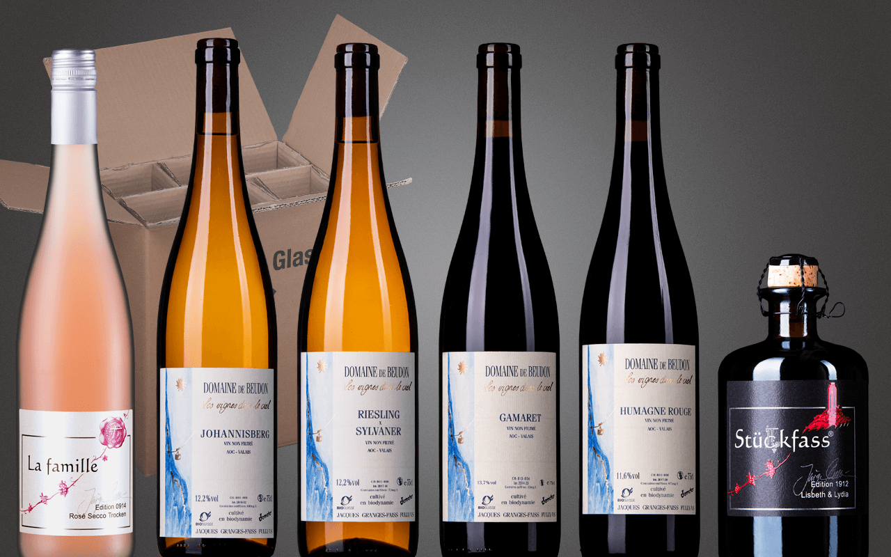 Probierbox 6er "Schweizer Demeter-Gletscherweine mit Likörwein" (Abholpreis) Probierbox 6er "Schweizer Demeter-Gletscherweine mit Likörwein" (Abholpreis)