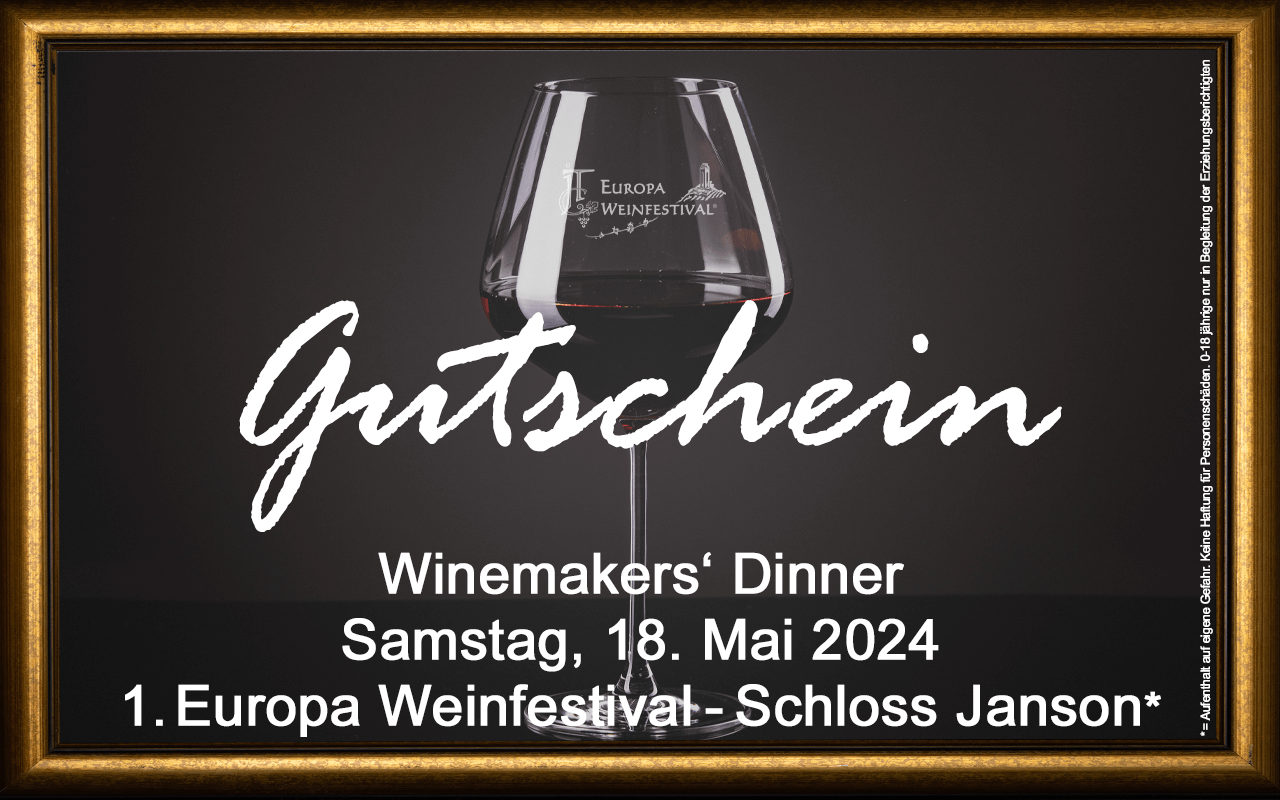 Weinfestival Winemakers' Dinner 18.05.2024 (Sa.) Messe-Gutschein Schloss Janson Weinfestival Winemakers' Dinner 18.05.2024 (Sa.) Messe-Gutschein Schloss Janson