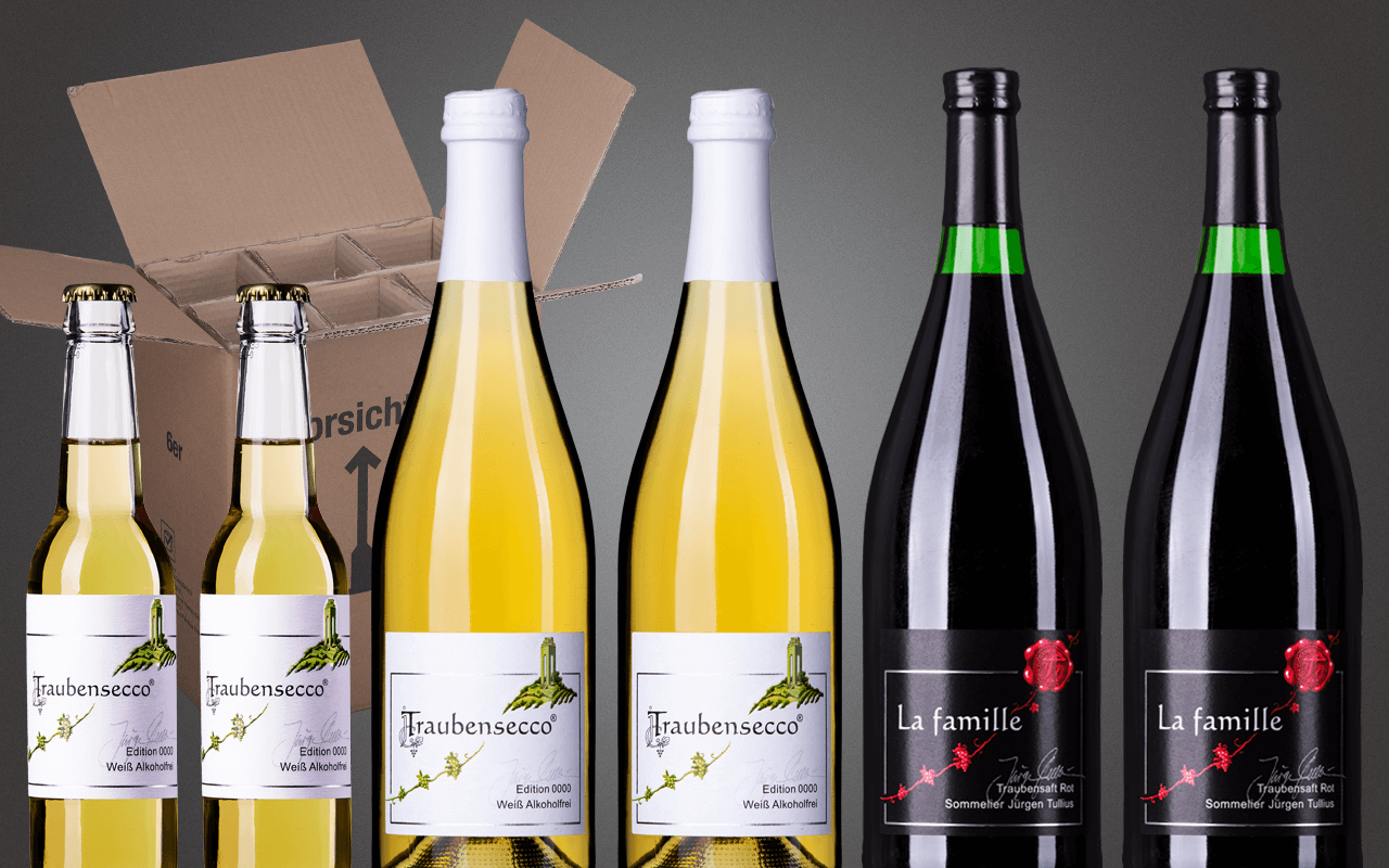 Probierbox 6er "JTC Alkoholfrei" Selektion Sommelier Jürgen Tullius (Abholpreis) Probierbox 6er "JTC Alkoholfrei" Selektion Sommelier Jürgen Tullius (Abholpreis)