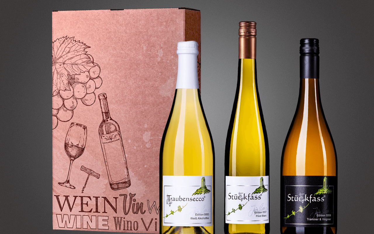 JTC 3er Karton "Traminer trifft Pinot Blanc und Traubensecco" - Präsent zum Abholpreis JTC 3er Karton "Traminer trifft Pinot Blanc und Traubensecco" - Präsent zum Abholpreis