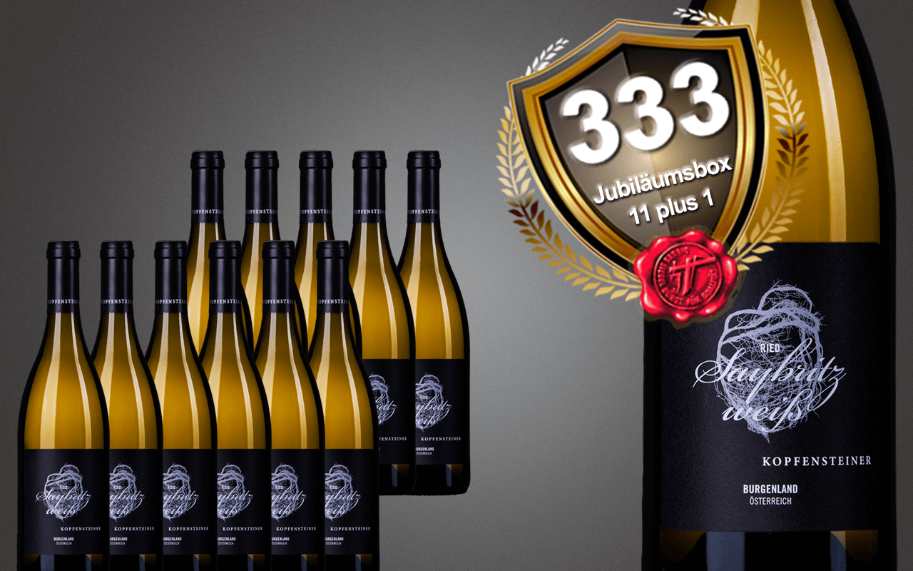Sparbox "11 plus 1" mit top Einzellagen-Weißwein, Eisenberg zum 333-jährigen Jubiläum