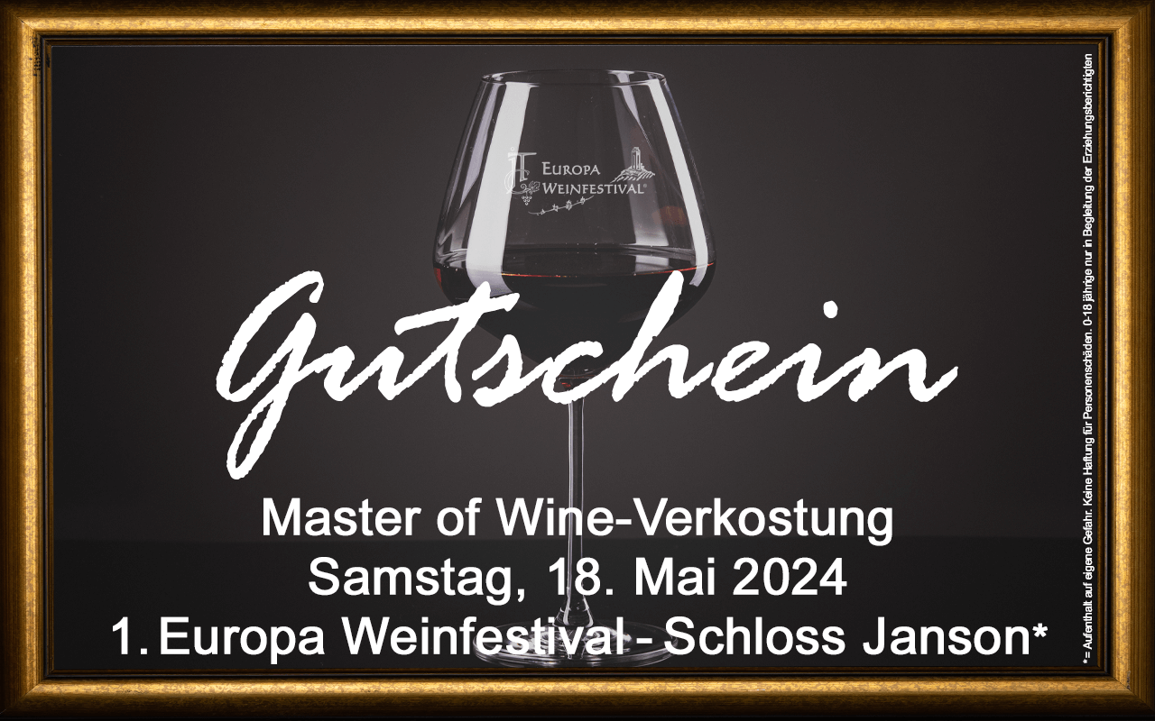 Weinfestival Master of Wine Verkostung 18.05.2024 (Sa.) Messe-Gutschein Schloss Janson Weinfestival Master of Wine Verkostung 18.05.2024 (Sa.) Messe-Gutschein Schloss Janson