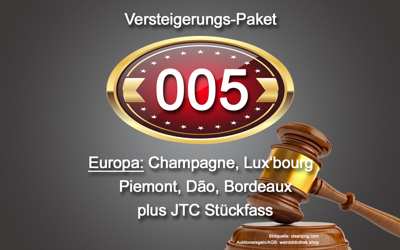 0005 AUKTION Europa-Gastropaket: Champagne, Luxembourg, Piemont, Dão, Bordeaux, JTC Stückfass