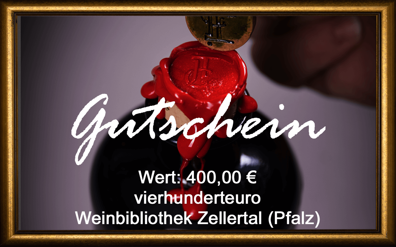 Wein-Gutschein 400,00 € Weinbibliothek Zellertal (Pfalz) Sommelier Jürgen Tullius Wein-Gutschein 400,00 € Weinbibliothek Zellertal (Pfalz) Sommelier Jürgen Tullius