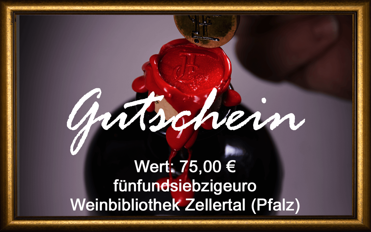 Wein-Gutschein 75,00 € Weinbibliothek Zellertal (Pfalz) Sommelier Jürgen Tullius Wein-Gutschein 75,00 € Weinbibliothek Zellertal (Pfalz) Sommelier Jürgen Tullius