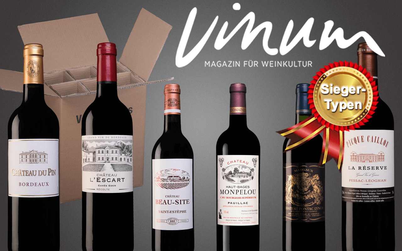 @_AKTUELL Vinum Probierbox 6er "Siegertypen" top bewertete, klassische Einstiegs-Rotweine (Abholpreis) 