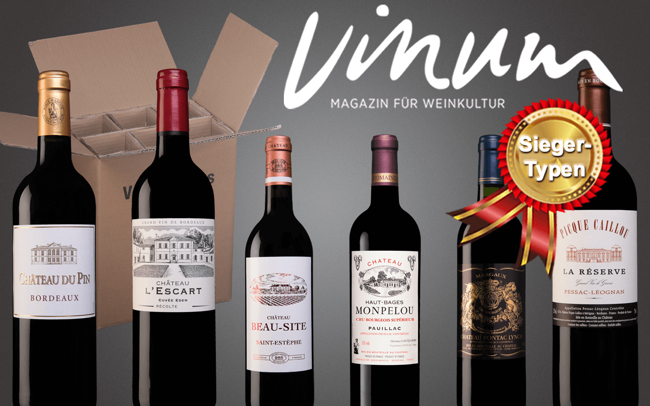 Probierbox 6er "VINUM Siegertypen" top bewertete, klassische Einstiegs-Rotweine (Abholpreis) Probierbox 6er "VINUM Siegertypen" top bewertete, klassische Einstiegs-Rotweine (Abholpreis)