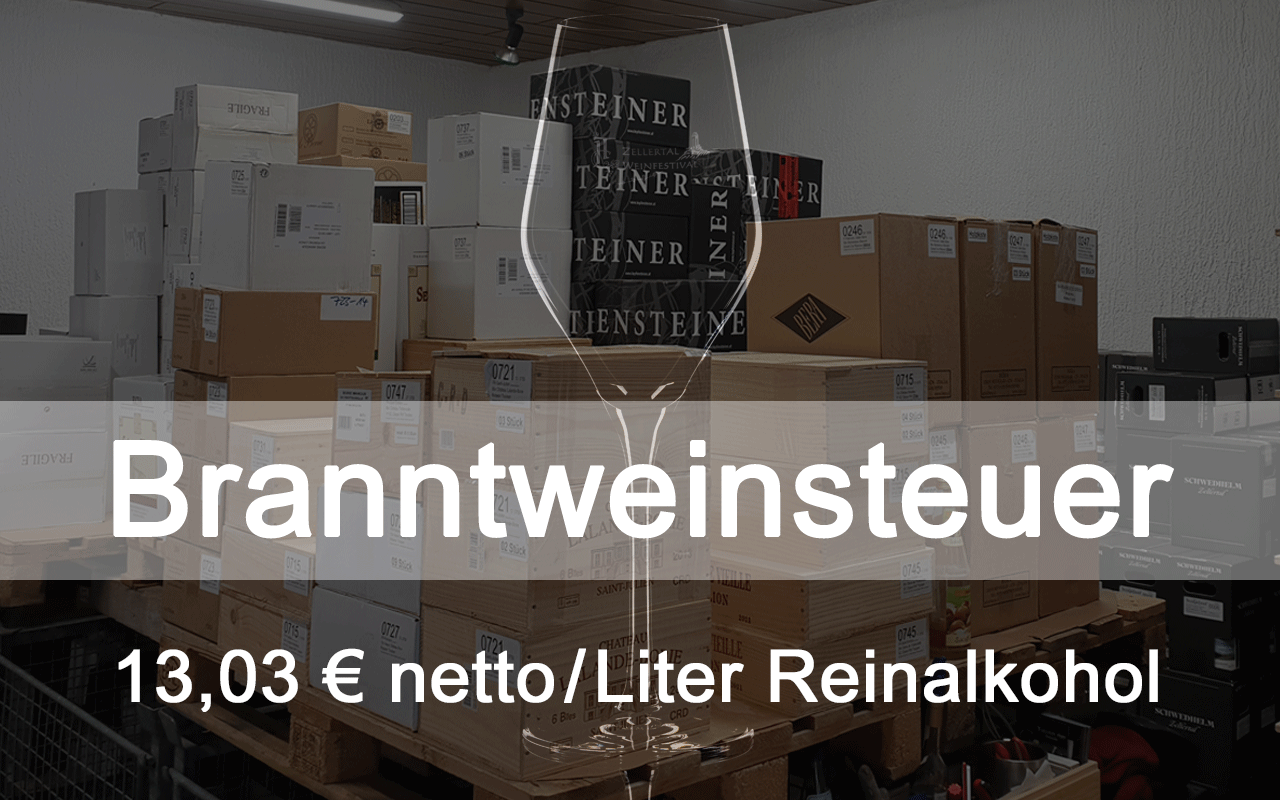 Branntweinsteuer (38%vol) Deutschland pro 500ml-Flasche = 13,03 € je Liter reiner Alkohol Branntweinsteuer (38%vol) Deutschland pro 500ml-Flasche = 13,03 € je Liter reiner Alkohol
